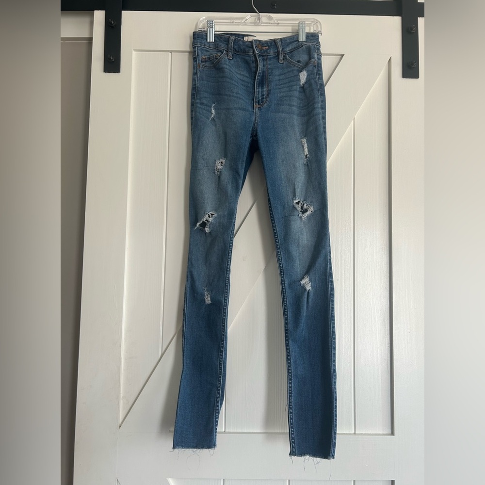 Hollister Blue Skinny Jeans with Distressed Details
